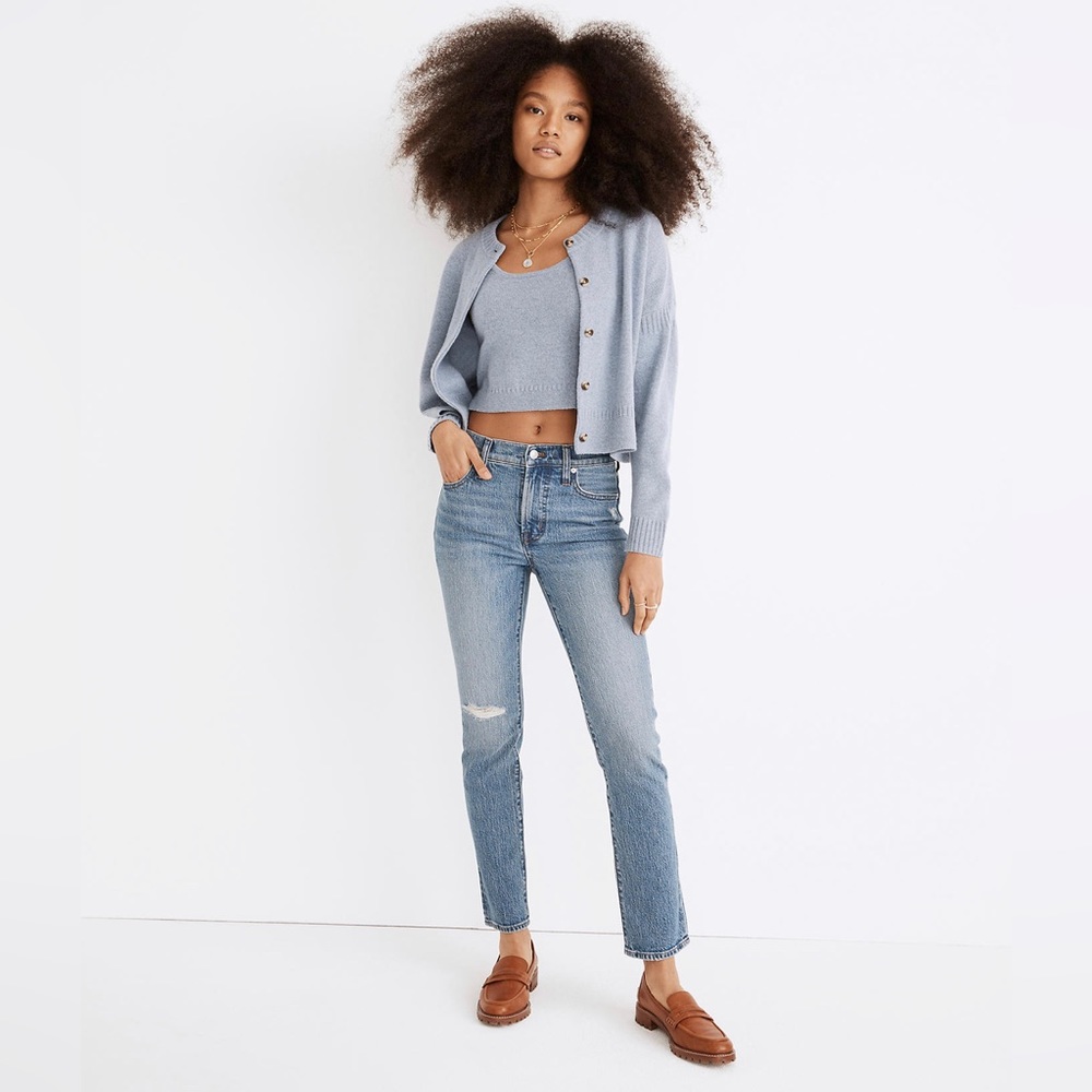 The Mid-Rise Perfect Vintage Jean in Ainsdale Wash: Knee-Rip Edition